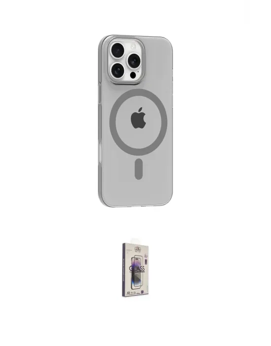 ieg™ iPhone 16 Pro Max Kılıf Pusula Form Özel Seri - Siyah Bilvis 3D Cam Ekran Koruyucu