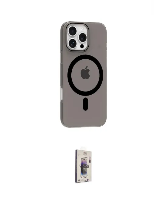 ieg™ iPhone 16 Pro Max Kılıf Pusula Form Özel Seri - Siyah Bilvis 3D Cam Ekran Koruyucu