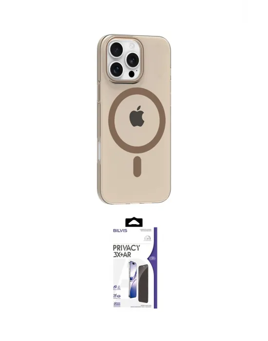 ieg™ iPhone 16 Pro Max Kılıf Pusula Form Özel Seri - Siyah Bilvis 3X AR Hayalet Cam Ekran Koruyucu