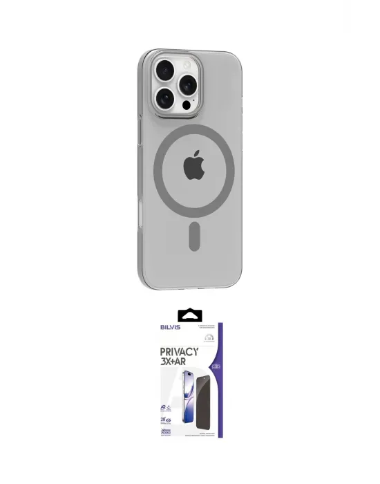 ieg™ iPhone 16 Pro Max Kılıf Pusula Form Özel Seri - Siyah Bilvis 3X AR Hayalet Cam Ekran Koruyucu