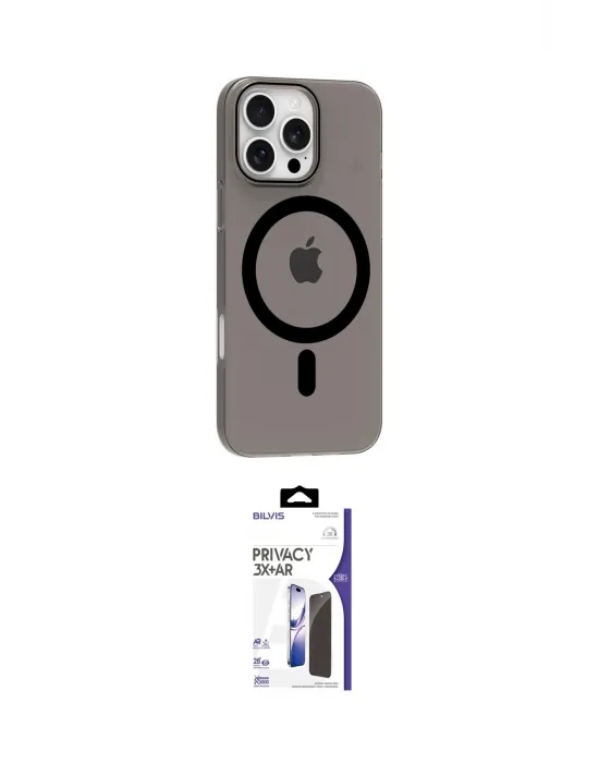 ieg™ iPhone 16 Pro Max Kılıf Pusula Form Özel Seri - Siyah Bilvis 3X AR Hayalet Cam Ekran Koruyucu