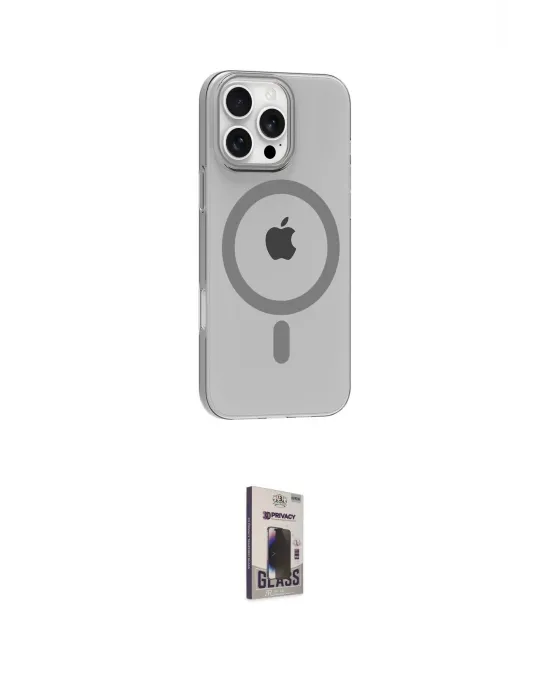 ieg™ iPhone 16 Pro Max Kılıf Pusula Form Özel Seri - Siyah Bilvis Hayalet Cam Ekran Koruyucu