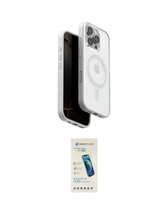 ieg™ iPhone 16 Pro Max Kılıf Pusula Form Serisi - Şeffaf Pasifik Cam Ekran Koruyucu