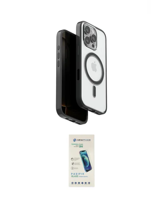 ieg™ iPhone 16 Pro Max Kılıf Pusula Form Serisi - Şeffaf Pasifik Cam Ekran Koruyucu