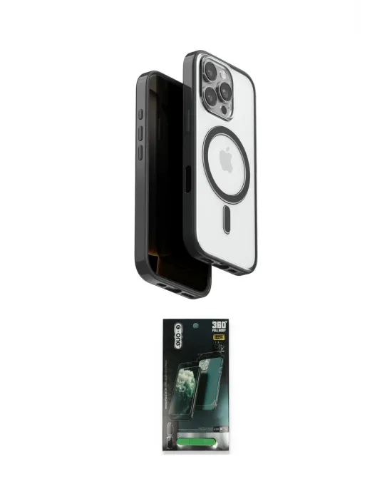 ieg™ iPhone 16 Pro Max Kılıf Pusula Form Serisi - Siyah 360 Mat Full Body Arka Koruyucu