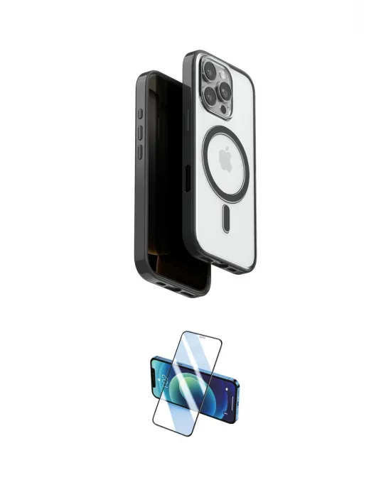 ieg™ iPhone 16 Pro Max Kılıf Pusula Form Serisi - Siyah 3D Antistatik Cam Ekran Koruyucu