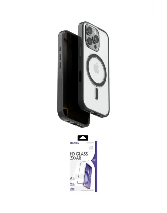 ieg™ iPhone 16 Pro Max Kılıf Pusula Form Serisi - Siyah Bilvis 3X AR HD Cam Ekran Koruyucu
