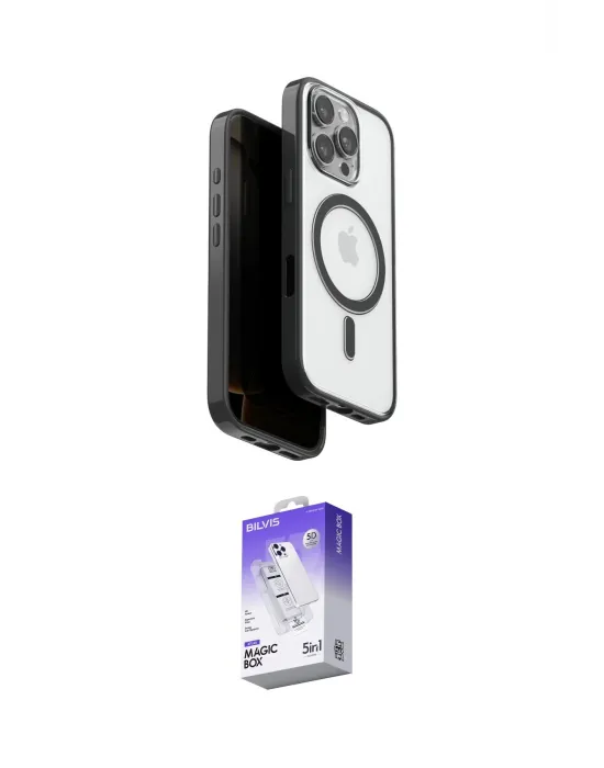 ieg™ iPhone 16 Pro Max Kılıf Pusula Form Serisi - Siyah Bilvis 5in1 3D Magic Cam Ekran Koruyucu