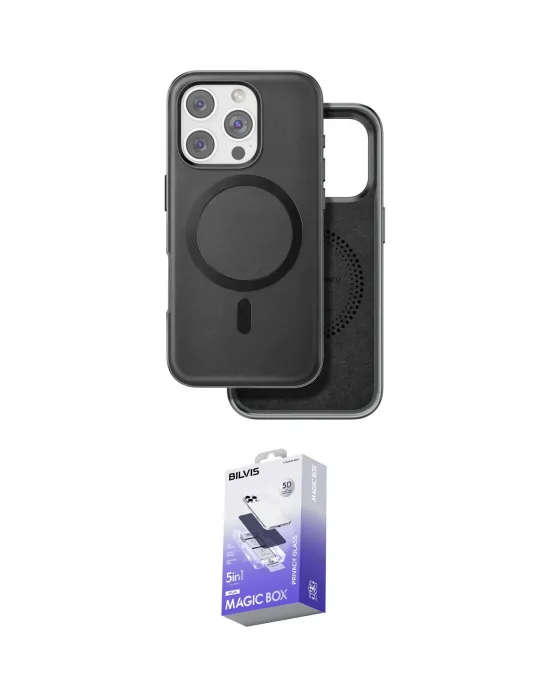 ieg™ iPhone 16 Pro Max Kılıf Pusula Işık Koleksiyonu - Siyah Bilvis 5in1 5D Magic Hayalet Cam Ekran Koruyucu