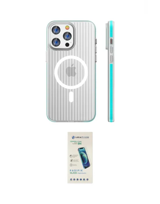 ieg™ iPhone 16 Pro Max Kılıf Pusula Minimal Koleksiyonu - Şeffaf Pasifik Cam Ekran Koruyucu