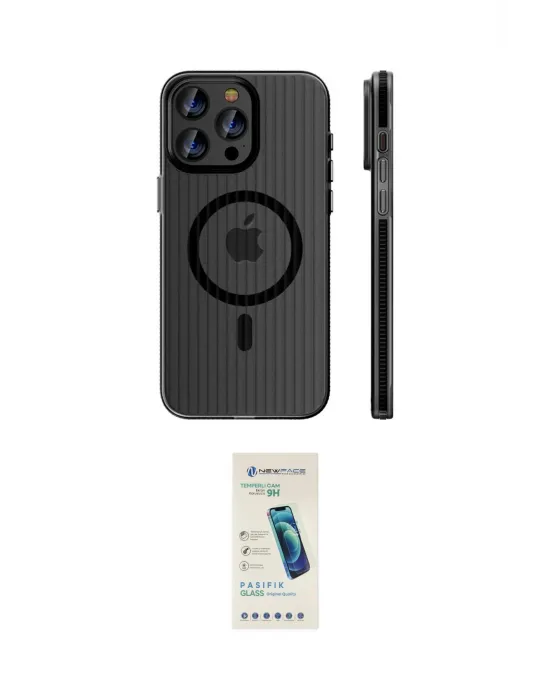 ieg™ iPhone 16 Pro Max Kılıf Pusula Minimal Koleksiyonu - Şeffaf Pasifik Cam Ekran Koruyucu