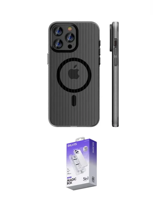 ieg™ iPhone 16 Pro Max Kılıf Pusula Minimal Koleksiyonu - Siyah Bilvis 5in1 3D Magic Cam Ekran Koruyucu
