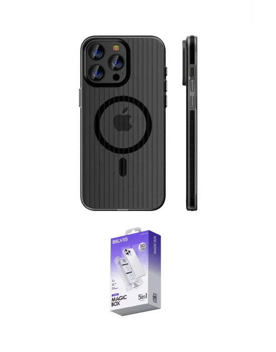 ieg™ iPhone 16 Pro Max Kılıf Pusula Minimal Koleksiyonu - Siyah Bilvis 5in1 3D Magic Cam Ekran Koruyucu