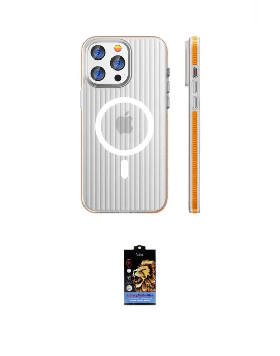 ieg™ iPhone 16 Pro Max Kılıf Pusula Minimal Koleksiyonu - Siyah Buffer Hayalet Cam Ekran Koruyucu