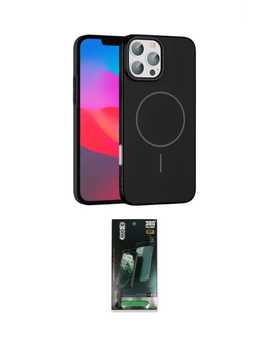 ieg™ iPhone 16 Pro Max Kılıf Siluet Doku Özel Seri - Siyah 360 Mat Full Body Arka Koruyucu