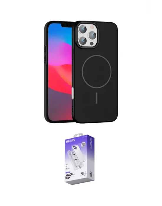 ieg™ iPhone 16 Pro Max Kılıf Siluet Doku Özel Seri - Siyah Bilvis 5in1 3D Magic Cam Ekran Koruyucu