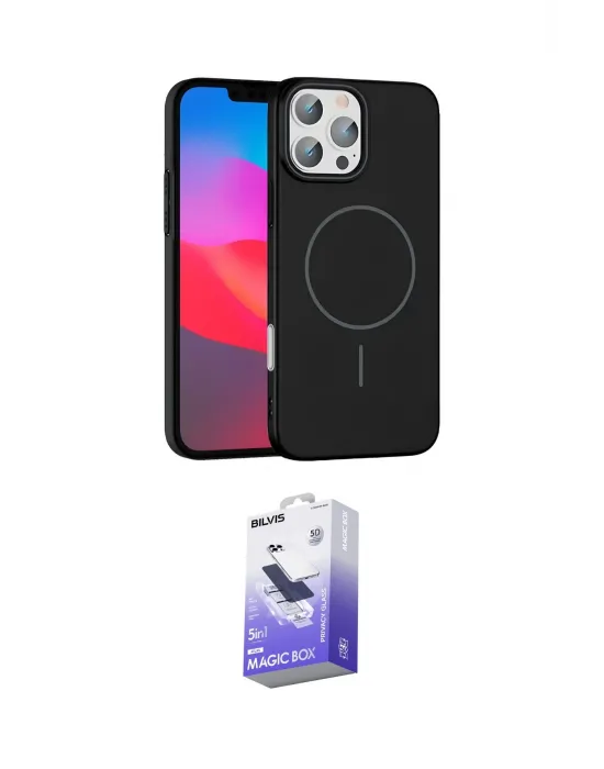 ieg™ iPhone 16 Pro Max Kılıf Siluet Doku Özel Seri - Siyah Bilvis 5in1 5D Magic Hayalet Cam Ekran Koruyucu