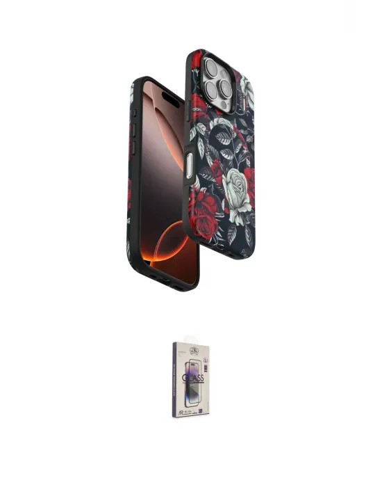 ieg™ iPhone 16 Pro Max Kılıf Siluet Doku - Siyah Bilvis 3D Cam Ekran Koruyucu