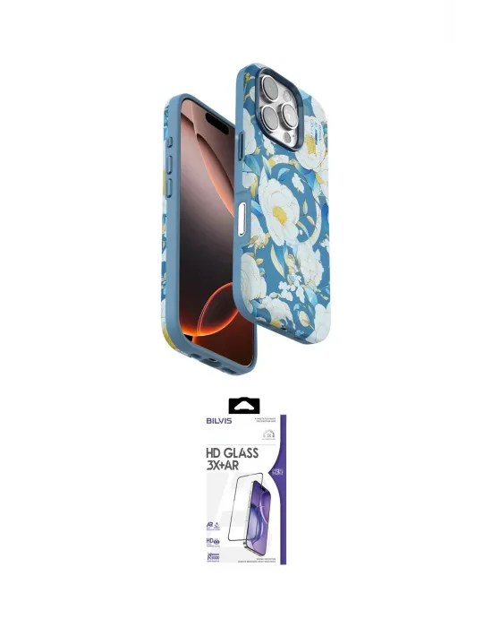 ieg™ iPhone 16 Pro Max Kılıf Siluet Doku - Siyah Bilvis 3X AR HD Cam Ekran Koruyucu