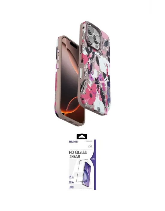 ieg™ iPhone 16 Pro Max Kılıf Siluet Doku - Siyah Bilvis 3X AR HD Cam Ekran Koruyucu