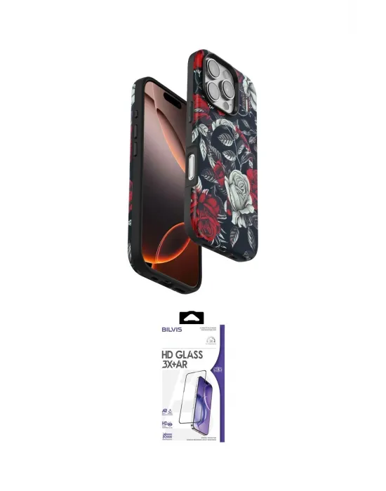 ieg™ iPhone 16 Pro Max Kılıf Siluet Doku - Siyah Bilvis 3X AR HD Cam Ekran Koruyucu