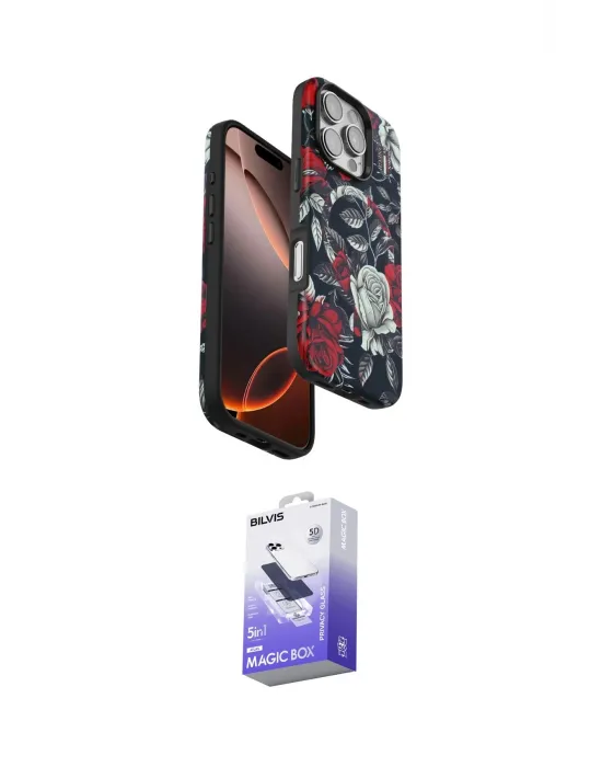 ieg™ iPhone 16 Pro Max Kılıf Siluet Doku - Siyah Bilvis 5in1 5D Magic Hayalet Cam Ekran Koruyucu