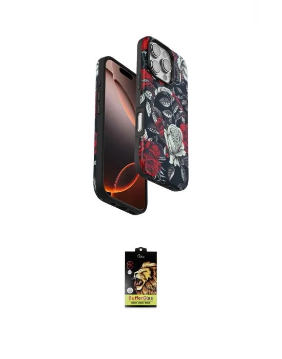 ieg™ iPhone 16 Pro Max Kılıf Siluet Doku - Siyah Buffer Cam Ekran Koruyucu