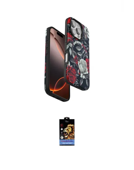 ieg™ iPhone 16 Pro Max Kılıf Siluet Doku - Siyah Buffer Hayalet Cam Ekran Koruyucu