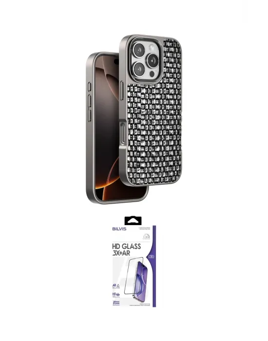 ieg™ iPhone 16 Pro Max Kılıf Siluet Form Serisi - Siyah Bilvis 3X AR HD Cam Ekran Koruyucu