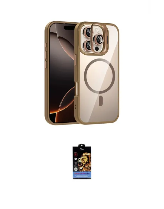 ieg™ iPhone 16 Pro Max Kılıf Yadigar Asil Koleksiyonu - Siyah Buffer Hayalet Cam Ekran Koruyucu