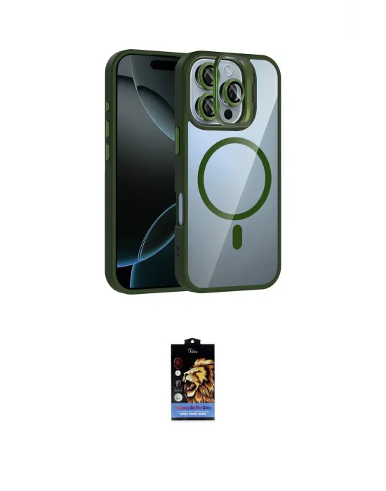 ieg™ iPhone 16 Pro Max Kılıf Yadigar Asil Koleksiyonu - Siyah Buffer Hayalet Cam Ekran Koruyucu