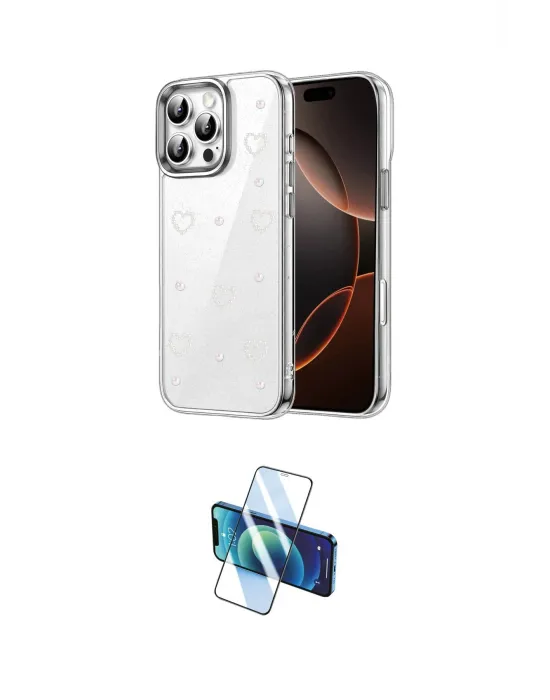 ieg™ iPhone 16 Pro Max Kılıf Yörünge Form - Siyah 3D Antistatik Cam Ekran Koruyucu