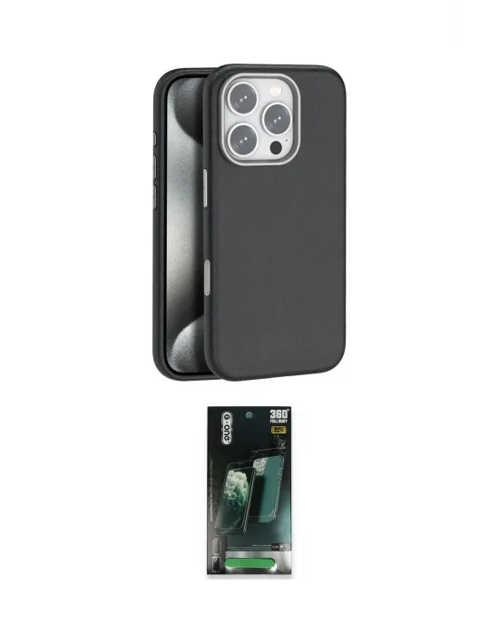 ieg™ iPhone 16 Pro Max Kılıf Zirve Modern Prime - Siyah 360 Mat Full Body Arka Koruyucu
