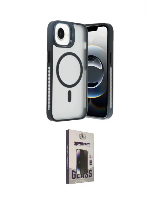 ieg™ iPhone 16E Kılıf Akış Form - Siyah Bilvis Hayalet Cam Ekran Koruyucu