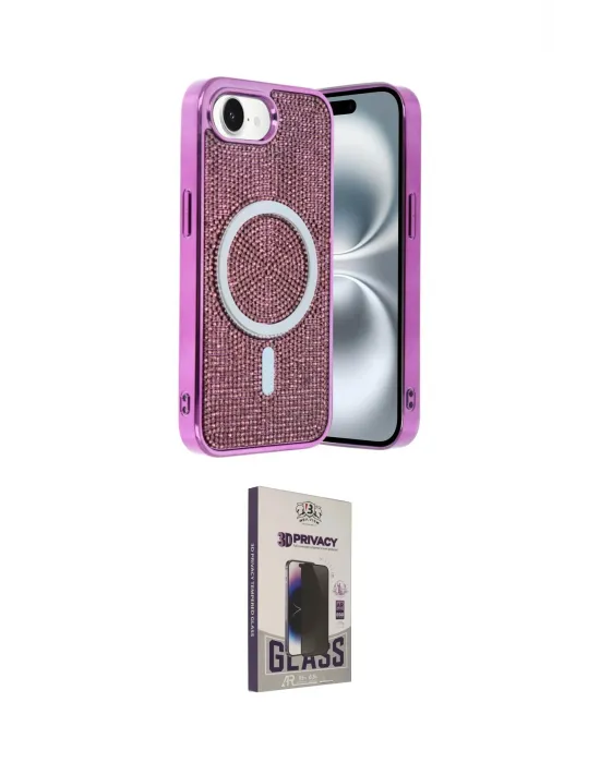 ieg™ iPhone 16E Kılıf Eksen Çizgi - Siyah Bilvis Hayalet Cam Ekran Koruyucu