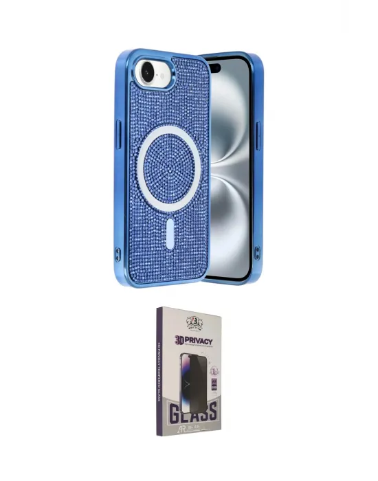ieg™ iPhone 16E Kılıf Eksen Çizgi - Siyah Bilvis Hayalet Cam Ekran Koruyucu