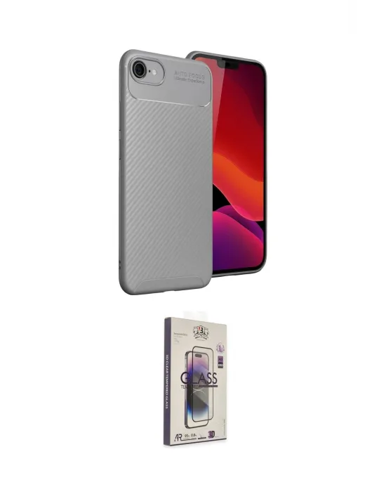 ieg™ iPhone 16E Kılıf Eksen Form Prime - Siyah Bilvis 3D Cam Ekran Koruyucu