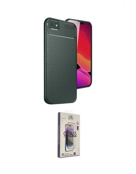ieg™ iPhone 16E Kılıf Eksen Form Prime - Siyah Bilvis 3D Cam Ekran Koruyucu