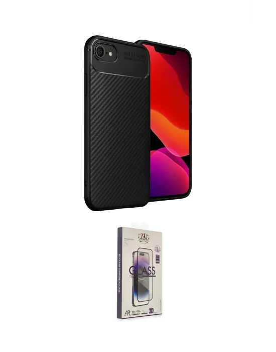 ieg™ iPhone 16E Kılıf Eksen Form Prime - Siyah Bilvis 3D Cam Ekran Koruyucu