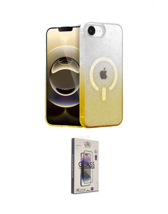 ieg™ iPhone 16E Kılıf Eksen Minimal Özel Seri - Siyah Bilvis 3D Cam Ekran Koruyucu