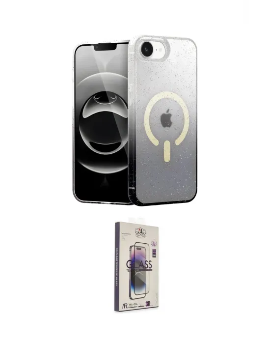 ieg™ iPhone 16E Kılıf Eksen Minimal Özel Seri - Siyah Bilvis 3D Cam Ekran Koruyucu