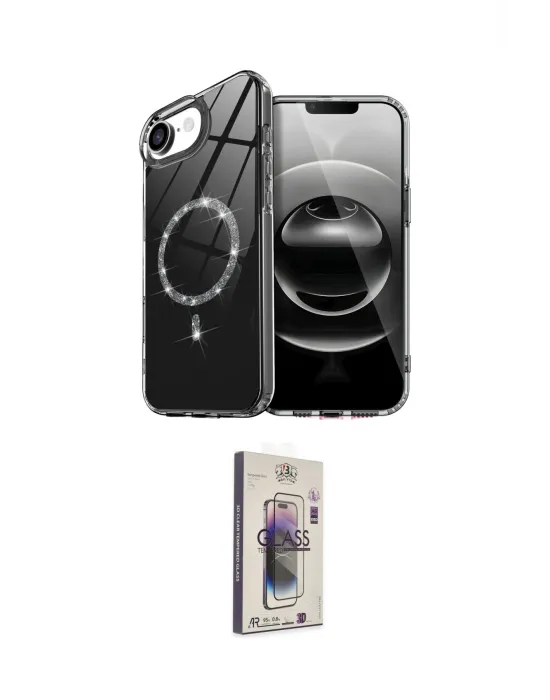 ieg™ iPhone 16E Kılıf Kıvılcım Form Prime - Siyah Bilvis 3D Cam Ekran Koruyucu