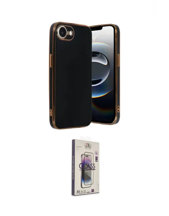 ieg™ iPhone 16E Kılıf Yankı Serisi - Siyah Bilvis 3D Cam Ekran Koruyucu