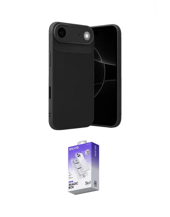 ieg™ iPhone 17 Air Kılıf Eksen Form Prime - Siyah Bilvis 5in1 3D Magic Cam Ekran Koruyucu