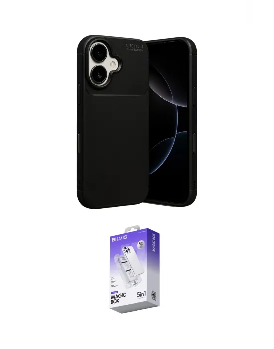 ieg™ iPhone 17 Kılıf Eksen Form Prime - Siyah Bilvis 5in1 3D Magic Cam Ekran Koruyucu