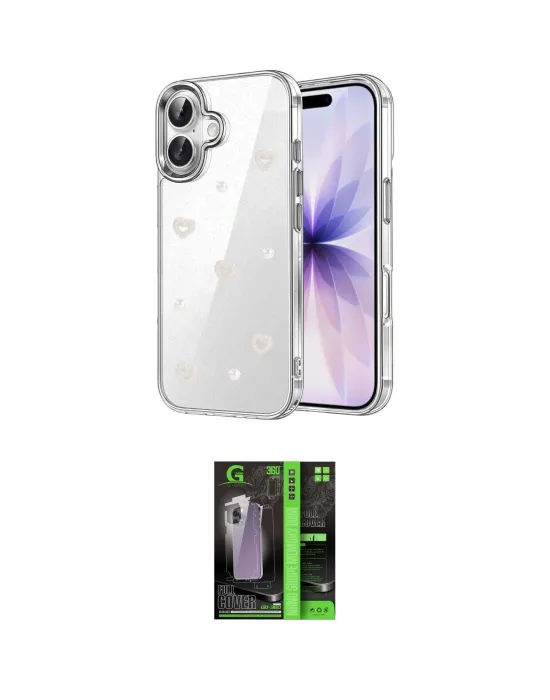 ieg™ iPhone 17 Kılıf Yörünge Form - Şeffaf 360 Full Body Arka Koruyucu