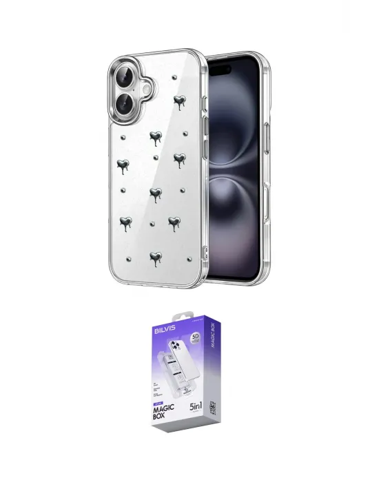 ieg™ iPhone 17 Kılıf Yörünge Form - Siyah Bilvis 5in1 3D Magic Cam Ekran Koruyucu
