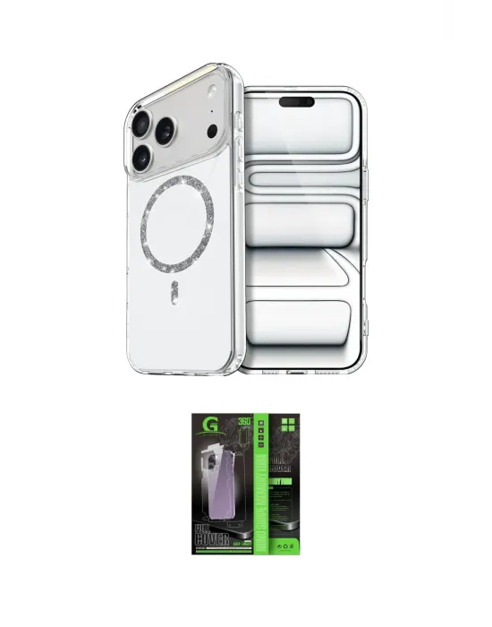 ieg™ iPhone 17 Pro Kılıf Kıvılcım Form Prime - Şeffaf 360 Full Body Arka Koruyucu