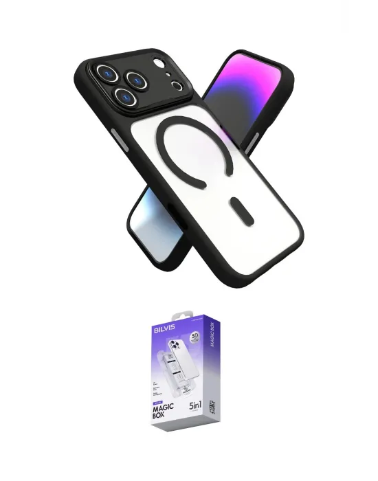 ieg™ iPhone 17 Pro Kılıf Nova Yansıma Serisi - Siyah Bilvis 5in1 3D Magic Cam Ekran Koruyucu