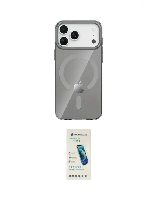ieg™ iPhone 17 Pro Kılıf Pusula Form Özel Seri - Şeffaf Pasifik Cam Ekran Koruyucu